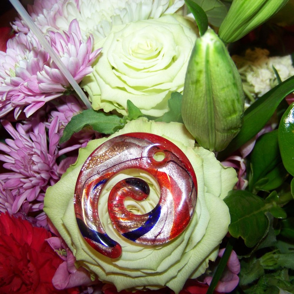 Murano Glass Swirl Blue Red Gold Pendant Italy